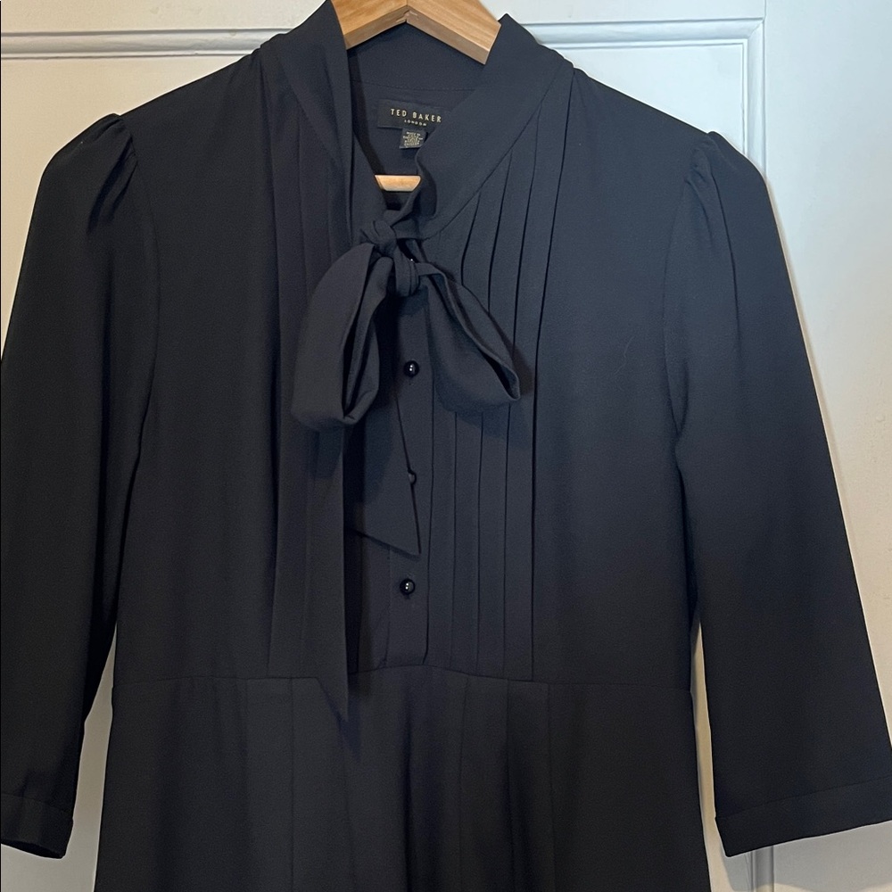 Ted Baker Classic Black Long Tie Neck Pleated Dress
